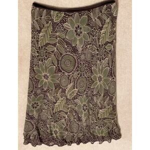 JM Collection Brown and Green Floral Dot Skirt, Size 10P